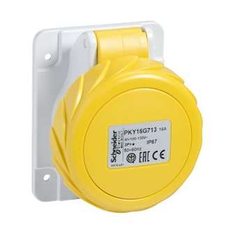 PratiKa - socle de prise industrielle droite 16 A - 2P+T - 100-130 V CA - IP67|Schneider Electric-SCHPKY16G713