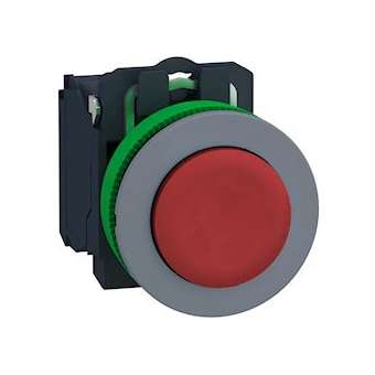 Harmony XB5 - bouton poussoir - D22 - col flush grise - dépass - rouge - 1O|Schneider Electric-SCHXB5FL42C0
