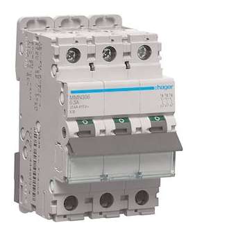 Disjoncteur magnétique 3P 25kA 6.3A 3 modules|Hager-HAGMMN306
