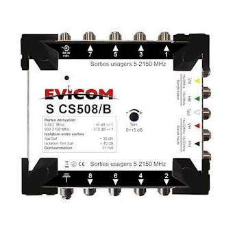 Commutateur autonome 5 câbles 4 sat. + terrestre, 8 sorties|Evicom-EVCSCS508B