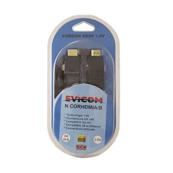 Cordon HDMI articulé mâle/mâle- 2 mètres sous blister|Evicom-EVCNCORHDMIAB