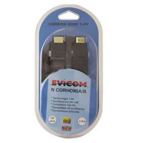 Cordon HDMI articulé mâle/mâle- 2 mètres sous blister|Evicom-EVCNCORHDMIAB