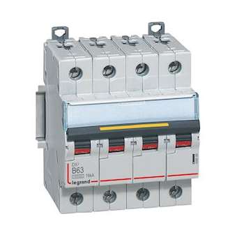 Disjoncteur DX³10000 16kA arrivée haute/départ bas vis 4P 63A courbe B - 4 mod|Legrand-LEG409088