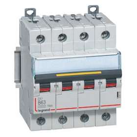 Disjoncteur DX³10000 16kA arrivée haute/départ bas vis 4P 63A courbe B - 4 mod|Legrand-LEG409088