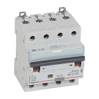 Disj. diff monobloc DX³6000 10kA arrivée haut/départ bas vis 4P 16A typeF 30mA|Legrand-LEG411244