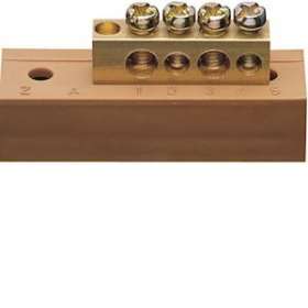 Borne en laiton, 2x10²/2x16², avec base de montage, Couleur: brun|Hager-HAGKM04L