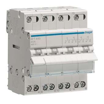 Inverseur modulaire 4 pôles 40A, point commun amont, I-0-II|Hager-HAGSFT440