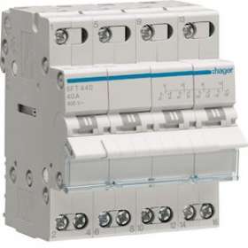 Inverseur modulaire 4 pôles 40A, point commun amont, I-0-II|Hager-HAGSFT440