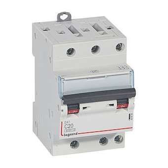 Disjoncteur DX³ 6000 -vis/vis-3P- 400V~-20A-10kA-courbeC-peigne HX³ opti 4P -3M|Legrand-LEG407839