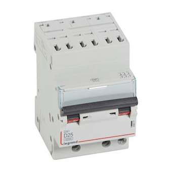 Disjoncteur DX³ 6000-auto/vis-3P-400V -25A-10kA-courbe D-peigne HX³ opti 4P -3M|Legrand-LEG408077