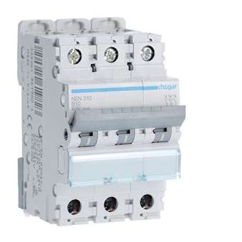 Disjoncteur 3P 6-10kA courbe B - 10A 3 modules|Hager-HAGNEN310
