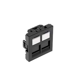 Plastron droit 45x45 2 ports avec volet, noir|Gigamedia-GGMPL45DDN