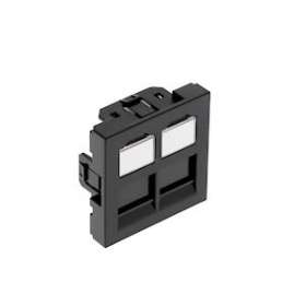Plastron droit 45x45 2 ports avec volet, noir|Gigamedia-GGMPL45DDN