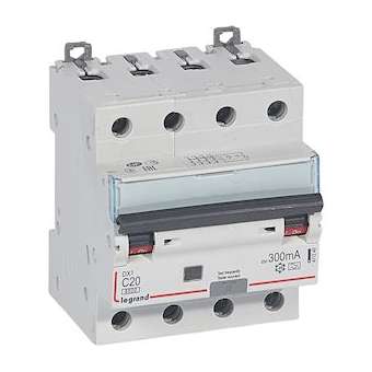 Disj. diff monobloc DX³6000 10kA arrivée haut/départ bas vis 4P 20A typeA 300mA|Legrand-LEG411240