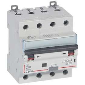 Disj. diff monobloc DX³6000 10kA arrivée haut/départ bas vis 4P 20A typeA 300mA|Legrand-LEG411240