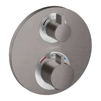 Set finition mit therm S encastré, RA et inverseur, noir chromé brossé|Hansgrohe-HA315758340