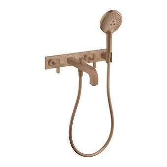 Set finition mél bain/douche 3 trous encastré avec plaque rouge doré brossé|Hansgrohe-HA339441310