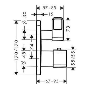 Set fin. mit thermostatique encastré, robinet d'arrêt et inverseur chromé poli|Hansgrohe-HA311733020