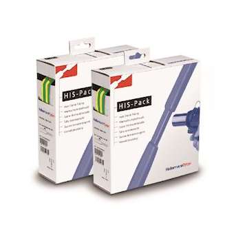 Gaine thermo polyoléfine 2:1, HIS-PACK 25,4/12,7, vert/jaune, dévidoir 5m|HellermannTyton-HNE30032547