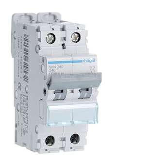 Disjoncteur 2P 10-15kA courbe C - 40A 2 modules|Hager-HAGNKN240