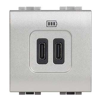 Chargeur 2 USB Type-C 3A 5V 15W Livinglight 230V - Tech 2 modules|Bticino-TICBTNT4286C2