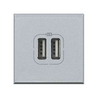 Chargeur 2 USB Type-A + Type-C 3A 5V 15W Axolute 2 modules 230V - Alu|Bticino-TICBTHC4287C2