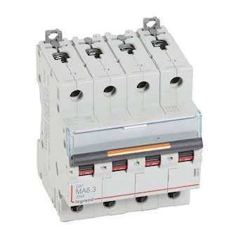 Disjoncteur magnétique seul DX³ MA - vis/vis - 4P - 400V~ - 6,3A - 25kA - 4 mod|Legrand-LEG409889