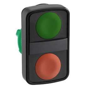 Harmony tête bt-pous double touche D22 vert + rouge non marqué IP66, IP69 K|Schneider Electric-SCHZB5AA7340