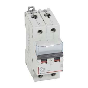 Disjoncteur DX³6000 10kA arrivée haute/départ bas vis 2P 63A courbe D - 2 mod|Legrand-LEG408021
