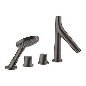 Set fin. 4 trous thermostatique, montage bord de baignoire, noir chromé brossé|Hansgrohe-HA312425340