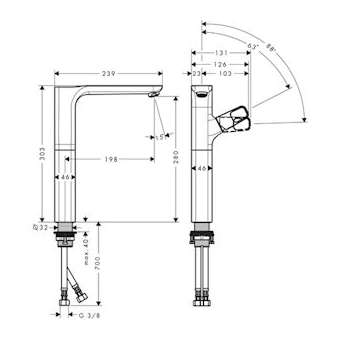 Mitigeur lavabo 280 surélevé pour vasque libre, bonde écoul. libre chromé brossé|Hansgrohe-HA311035260