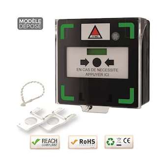 Déclen manuel noir 3 cts LED/buz 12/24/48V DC Reset façade+capot,2 clés,scellé|-IZYRCP310BK