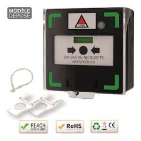 Déclen manuel noir 3 cts LED/buz 12/24/48V DC Reset façade+capot,2 clés,scellé|-IZYRCP310BK