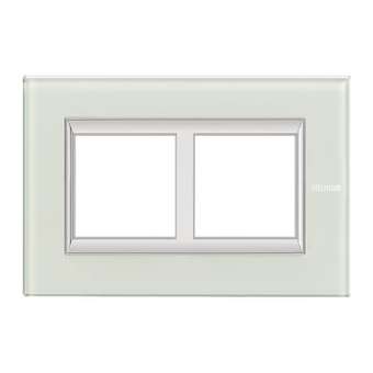 Plaque rectangulaire Axolute Verre 2+2mod horiz - rénovation entraxe 57mm -Whice|Bticino-TICHA4832M2VSW