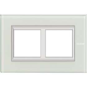 Plaque rectangulaire Axolute Verre 2+2mod horiz - rénovation entraxe 57mm -Whice|Bticino-TICHA4832M2VSW