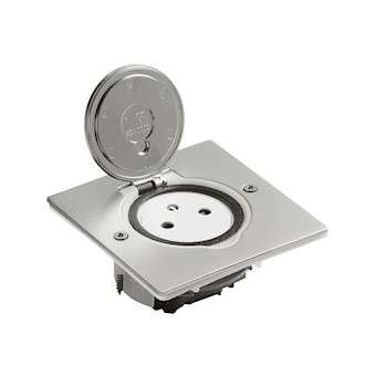 Prise de sol simple 2P+T Surface 16A 250V avec platine carrée - inox brossé|Legrand-LEG089760