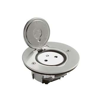 Prise de sol simple 2P+T Surface 16A 250V avec platine ronde - inox brossé|Legrand-LEG089770