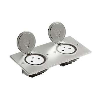 Prise de sol double 2P+T Surface 16A 250V platine rectangulaire - inox brossé|Legrand-LEG089768