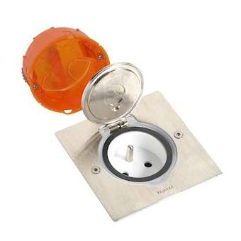 Prise de sol inox étanche IP44 avec clapet de protection + boite à encastrer|Legrand-LEG092110
