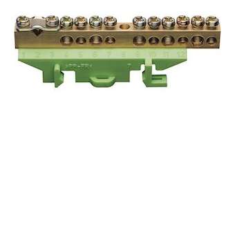 Borne en laiton, 1x25² 5x10² 5x16², avec base de montage, Couleur: vert|Hager-HAGKM11B