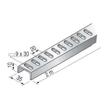 Rail Télex en U, 35mm, 2m, GC|Niedax France-NDX449001