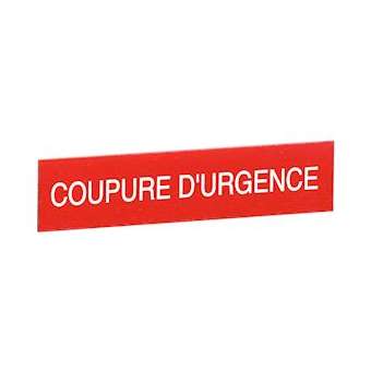 Etiquette autocollante avec inscription coupure d'urgence blanche sur fond rouge|Legrand-LEG038092