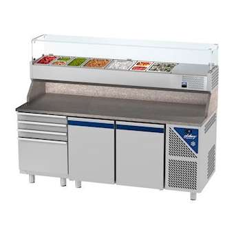 TABLE A PIZZA POSITIVE AVEC VITRINE - GN 1/1|Nosem-NOEPZ7024T14-2