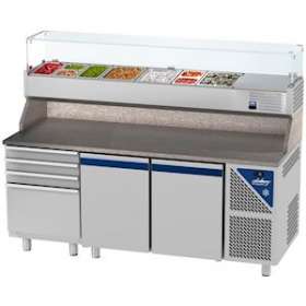 TABLE A PIZZA POSITIVE AVEC VITRINE - GN 1/1|Nosem-NOEPZ7024T14-2