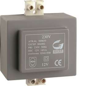 Transformateur d'alimentation 230V / 12V 18VA|Hager-HAGA7901