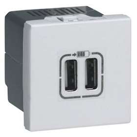 Chargeur 2 USB Type-A 2,4A 5V 12W Mosaic 2 modules 230V - alu|Legrand-LEG079394