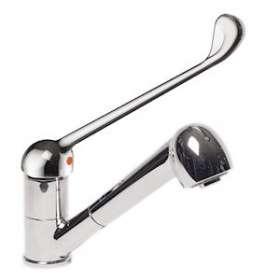 Mitigeur d'évier à bec orientable h 126 douchette extractible, commande au coude|Sanifirst-SAN75622
