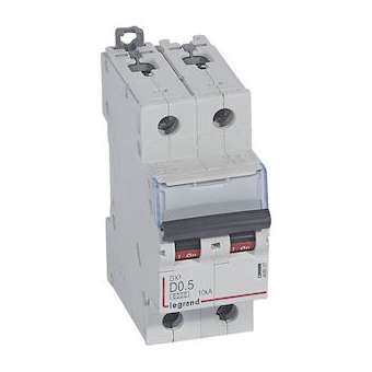 Disjoncteur DX³6000 10kA arrivée haute/départ bas vis 2P 0,5A courbe D - 2 mod|Legrand-LEG408007