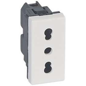 Prise de courant 2P+T 10A ou 16A standard italien Mosaic 2 modules - blanc|Legrand-LEG077511