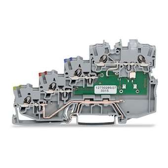 Borne pour capteurs PNP, 4 conducteurs- LED - PE racc Rail|Wago contact-WAG2000-5417-1102-950